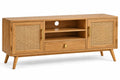 Meuble de télévision à portes ajourées, niches et tiroir central, beige