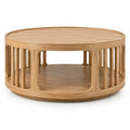 Table basse ronde à double plateau et base à barreaux, beige