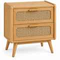 Table de chevet à deux tiroirs ajourés et plateau bordé, beige