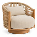 Fauteuil rond à dossier ajouré et base circulaire, beige
