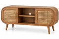 Meuble de télévision ovale à portes ajourées et niches, beige