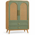 Armoire arrondie à deux portes ajourées et deux tiroirs, vert et beige