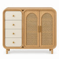 Buffet arrondi à deux portes ajourées et quatre tiroirs clairs, beige